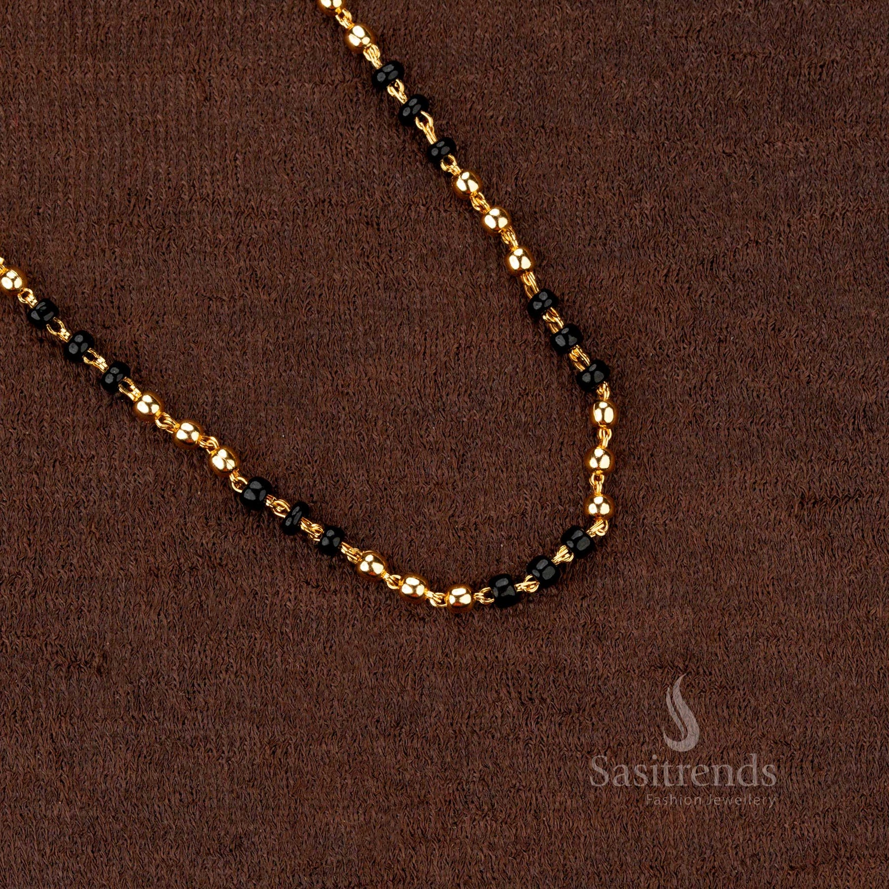 Block Gold Chain Guaranteed Micro Gold Plated Chain with Black Beads - Sasitrends