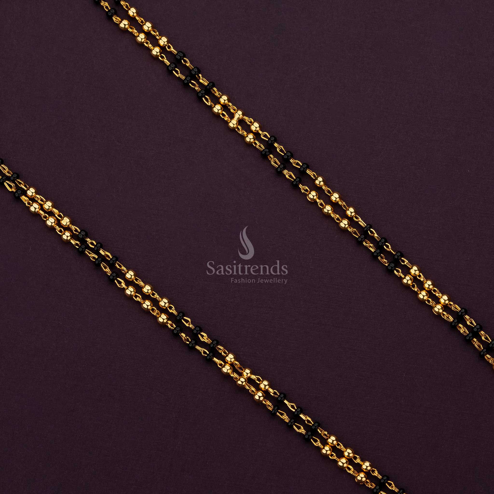 Traditional micro gold plated chain with black and gold beads, a beautiful accessory for any attire - Sasitrends