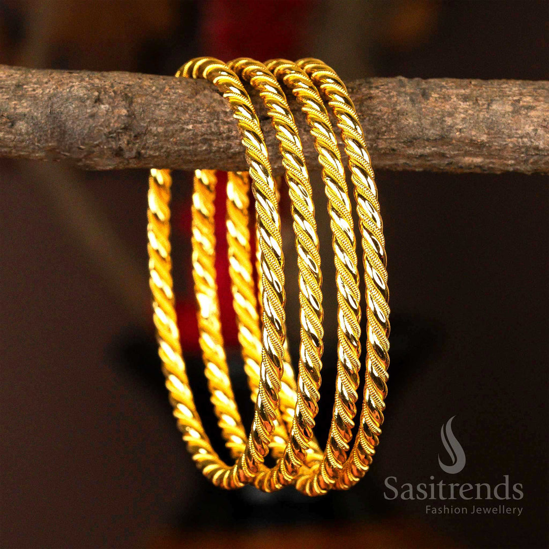 Set of four micro gold-plated kada bangles with an elegant spiral design - Sasitrends