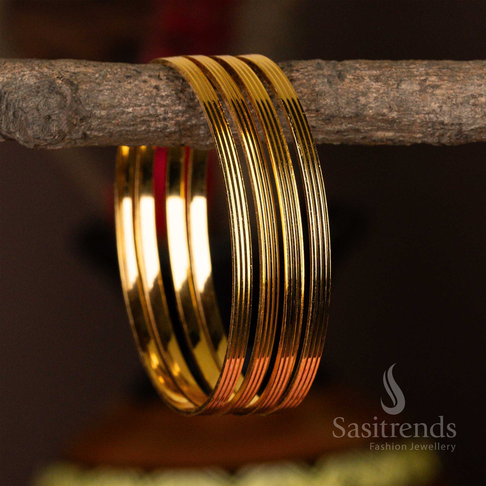 Sleek Shimmer Kada Micro Gold Plated Thin Bangles Set