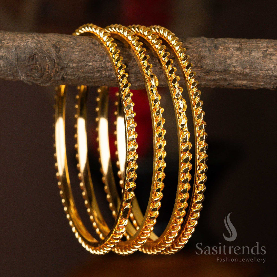 Four-piece set of twisted micro gold-plated kada bangles, shimmering with a delicate twist pattern - Sasitrends