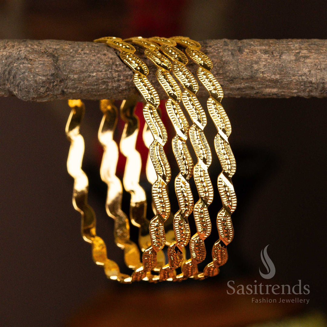 Quartet of 1-gram micro gold-plated bangles with unique embossed designs - Sasitrends