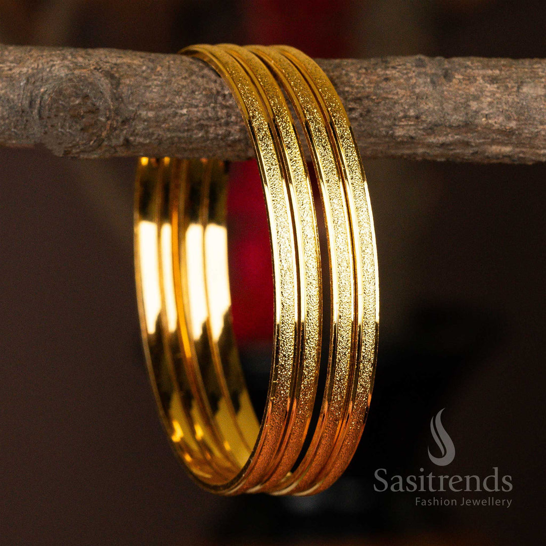 Set of 4 elegantly textured micro gold-plated bangles for a radiant finish - Sastrends