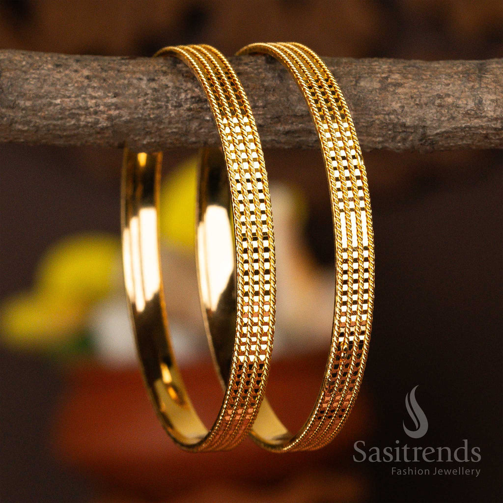 Textured Brilliance Micro Gold Plated Bangles Latest Traditional Elegance,