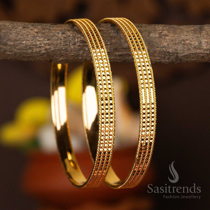 Textured Brilliance Micro Gold Plated Bangles - Latest Traditional Elegance