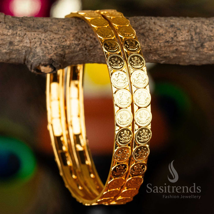 Guaranteed Micro Gold Plated Temple Wear Lakshmi Small Coin Bangles Online Shopping