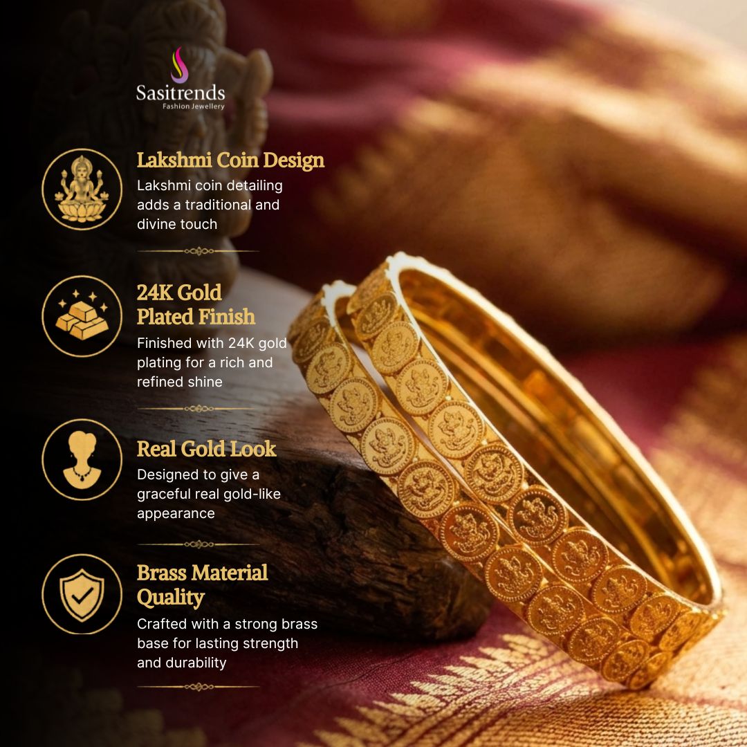 Guaranteed one gram Micro gold plated Lakshmi  bangles - Sasitrends