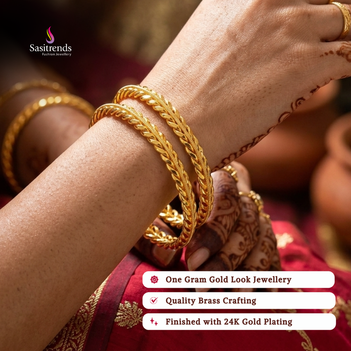 Guaranteed real gold look 24k micro gold plated bangles model image - Sasitrends