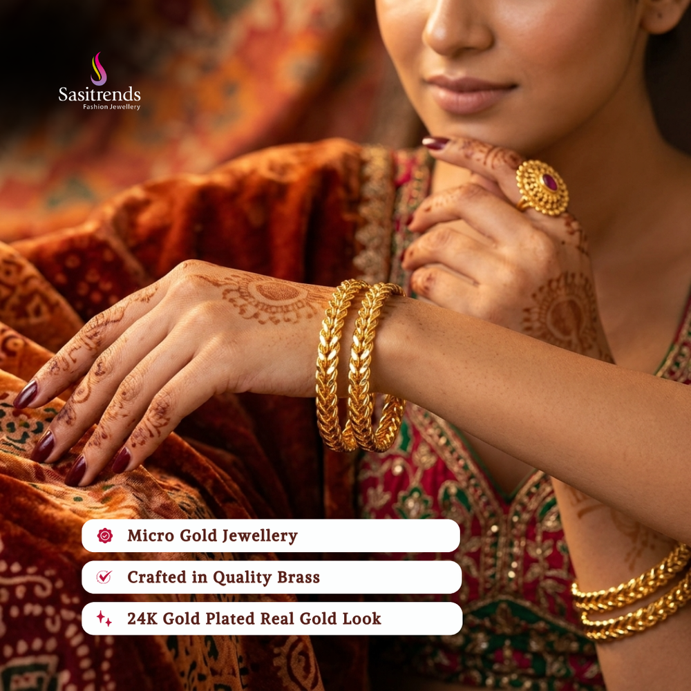 Guaranteed real gold look 24k micro gold plated bangles model image - Sasitrends