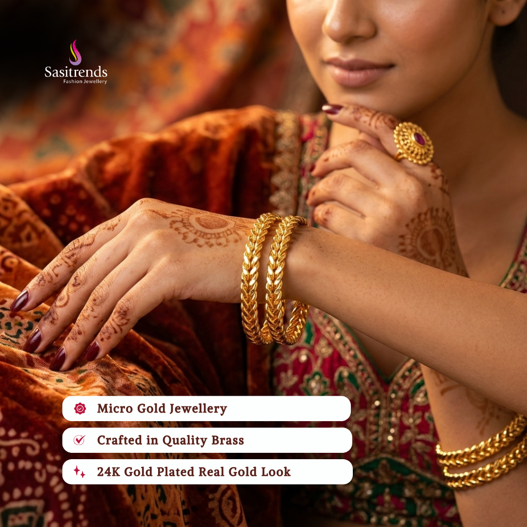 Guaranteed real gold look 24k micro gold plated bangles model image - Sasitrends