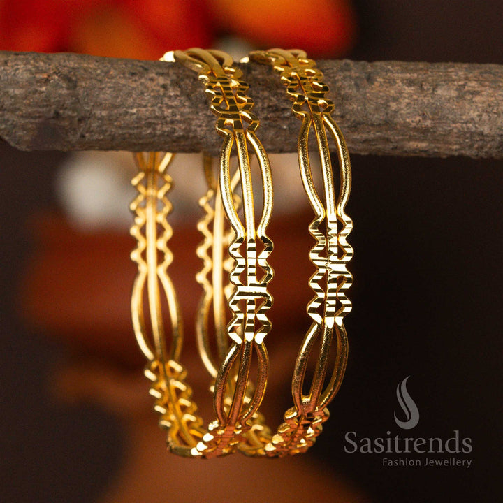Sculptural Elegance Micro Gold Plated Traditional Wear Bangles - Perfect For Special Events