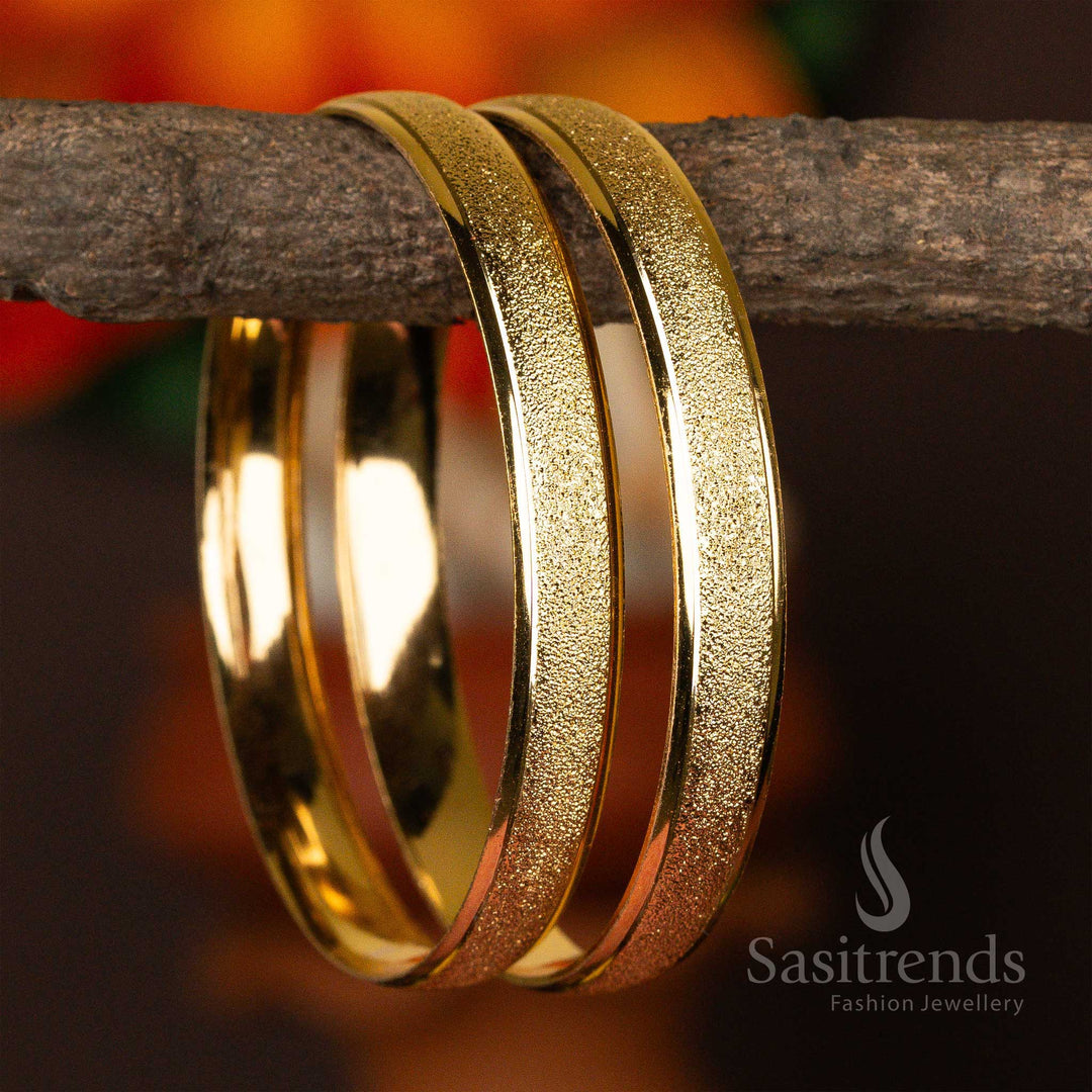 Micro gold-plated bangles with a unique frosted finish, embodying subdued glamour.