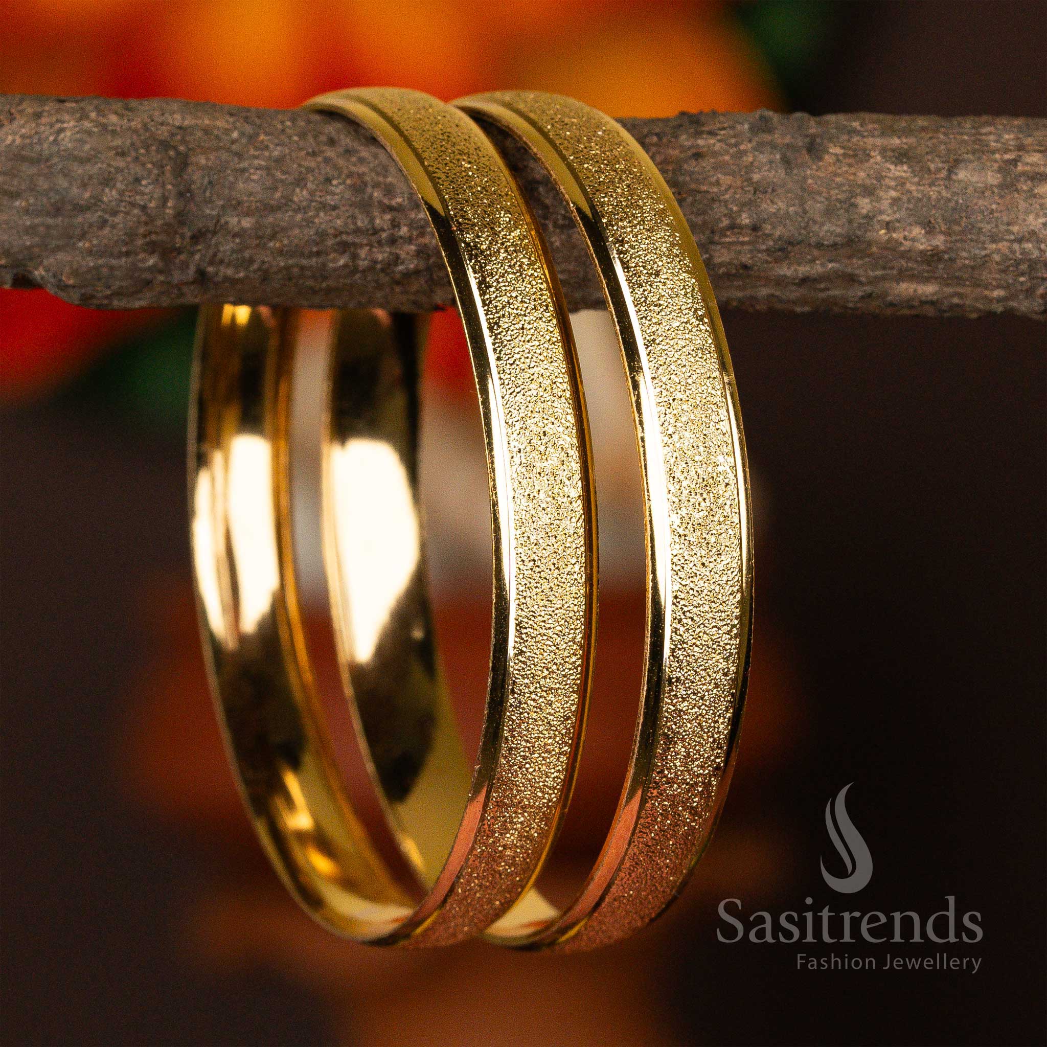 Micro gold-plated bangles with a unique frosted finish, embodying subdued glamour.