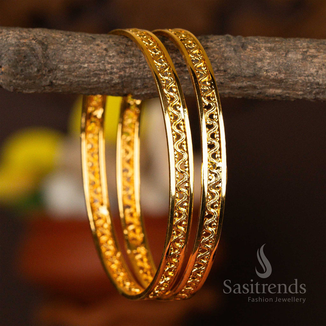 Delicate micro gold-plated bangles showcasing ornate filigree craftsmanship
