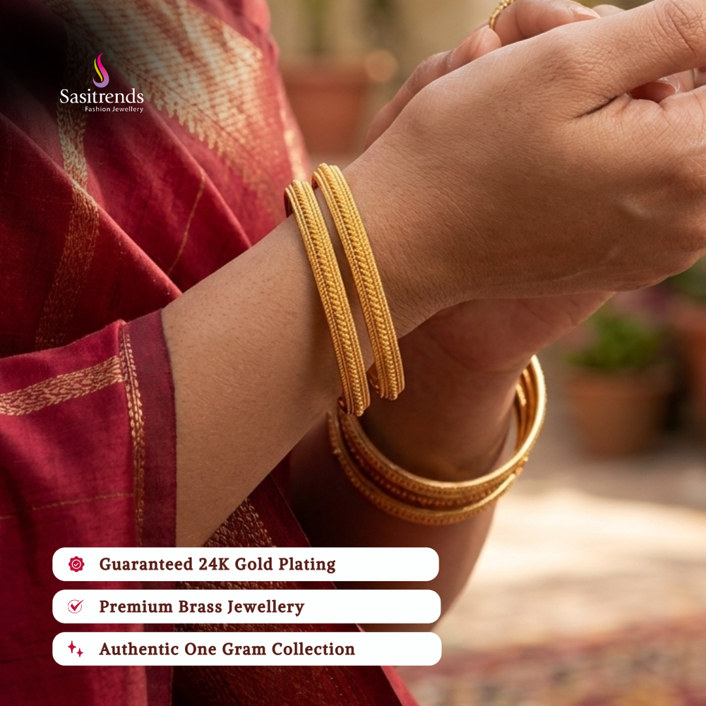 Guaranteed real gold look 24k micro gold plated bangles model image - Sasitrends