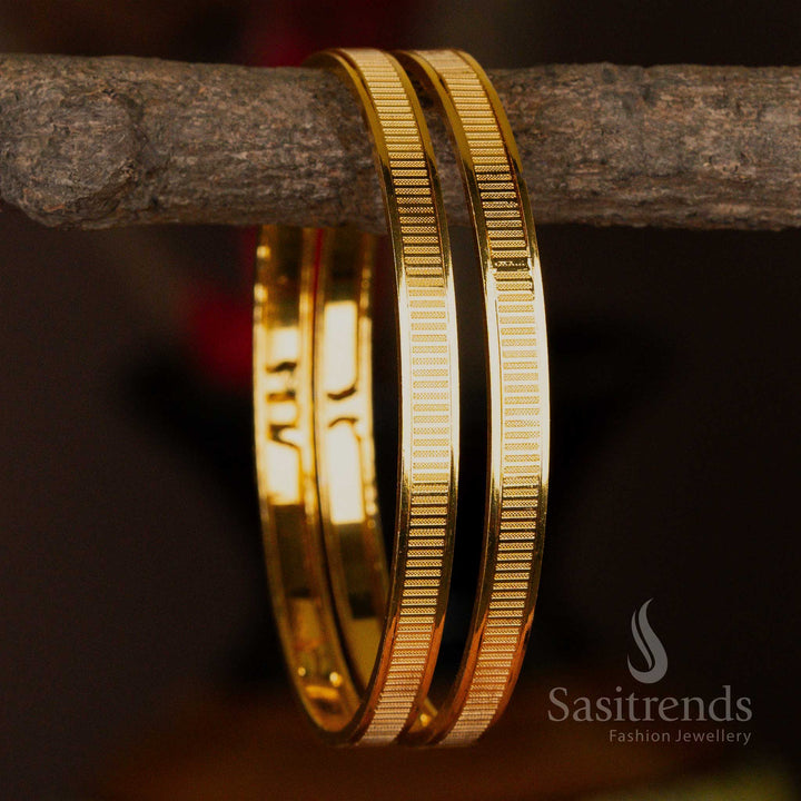Elegantly micro gold-plated bangles with detailed linear textures