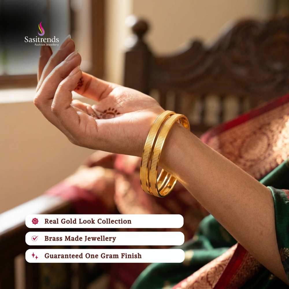 Guaranteed real gold look 24k micro gold plated bangles model image - Sasitrends