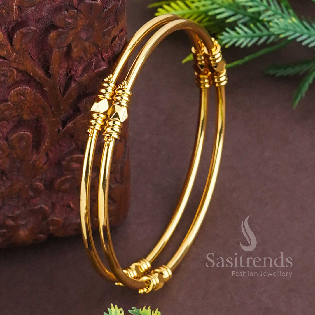 Trendy Traditional Bangle Pair | 24K Gold Plated | Diamond Pattern | Brass | Perfect Gift