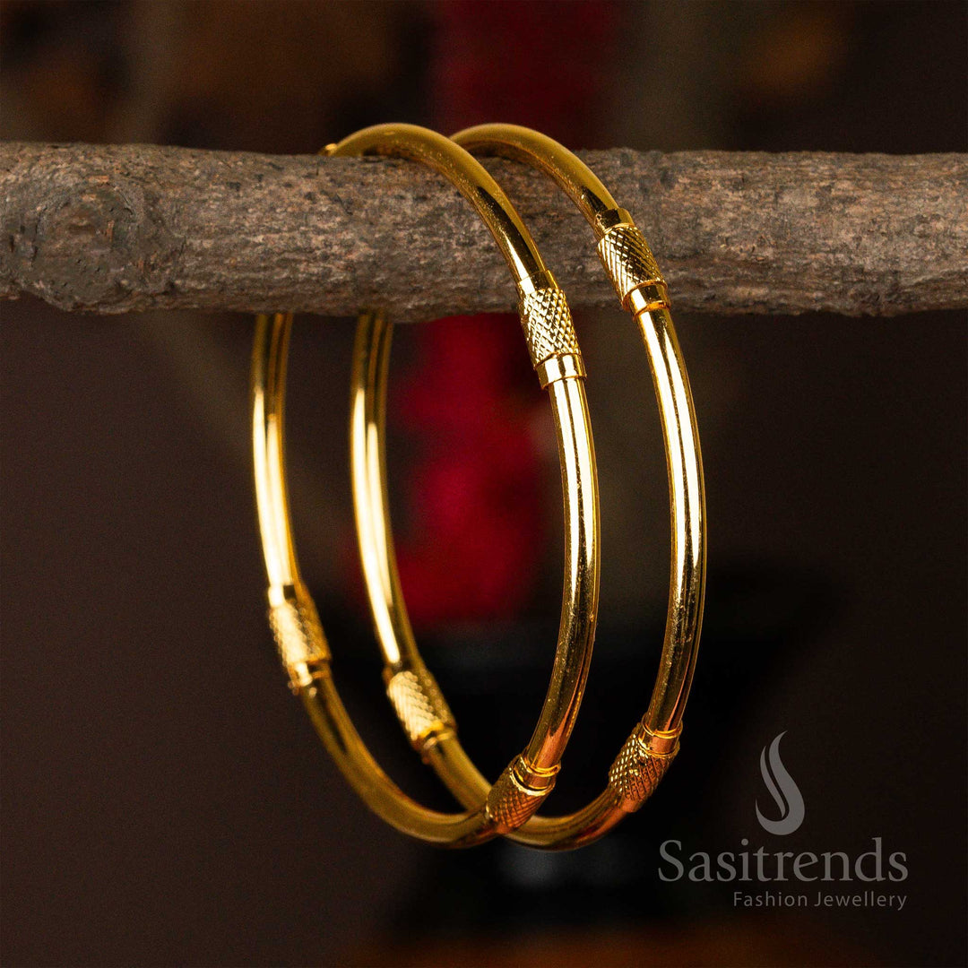Buy Latest Traditional Micro Gold Plated Bangles Pair Enamaled Cylindrical Design