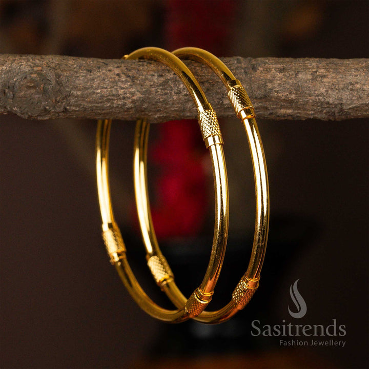 Buy Latest Traditional Micro Gold Plated Bangles Pair | Enamaled Cylindrical Design