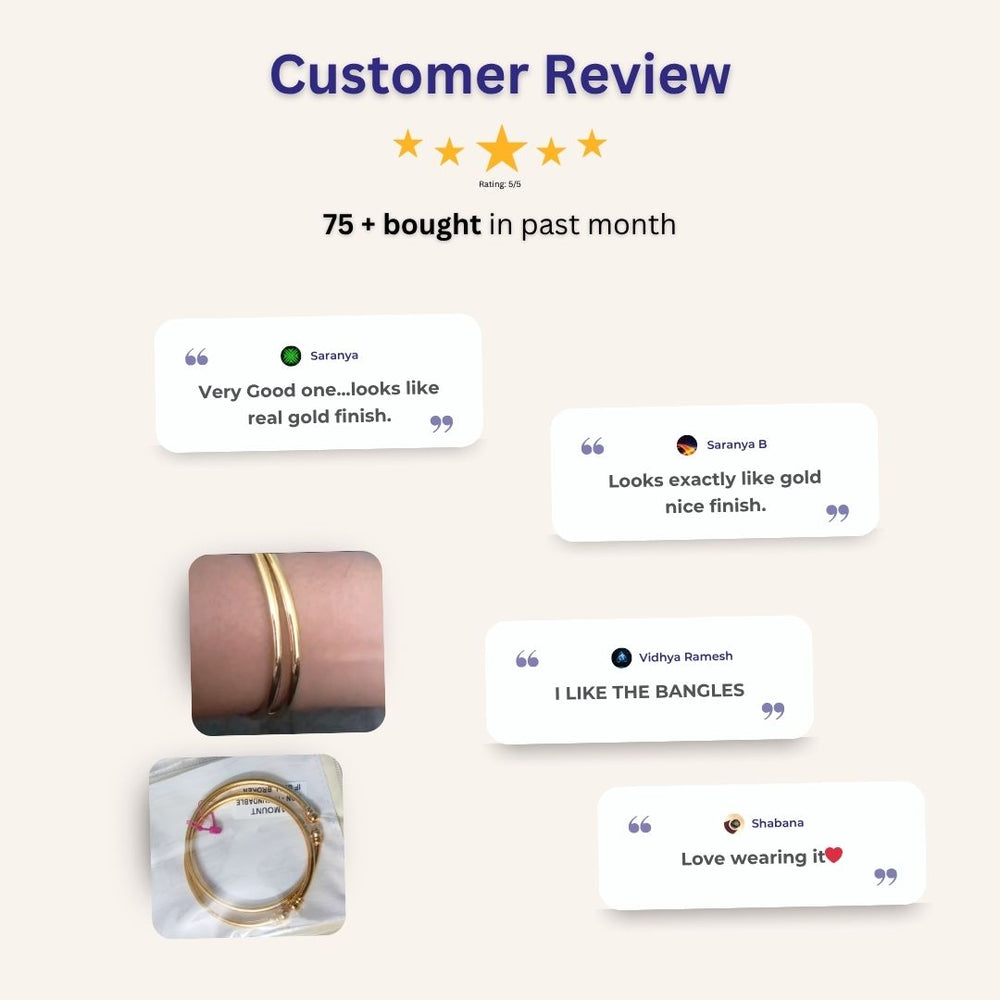 Happy customer showcasing premium quality micro gold plated bangles with attractive gold finish, stylish design, and real gold look for daily and occasional wear from Sasitrends.