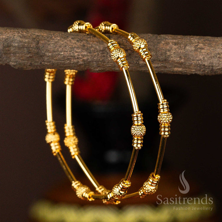Micro gold-plated kada bangles adorned with intricate beaded detailing - Sasitrends