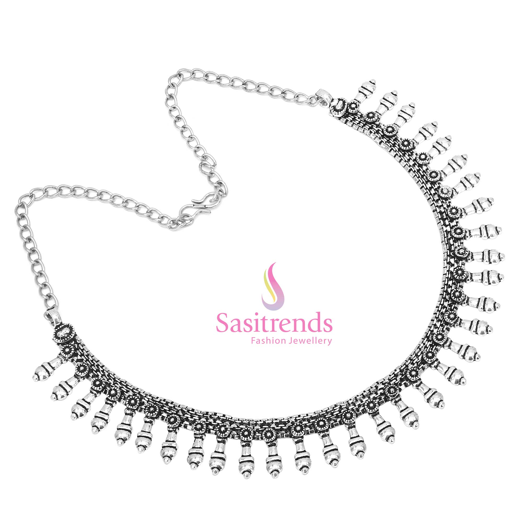 Desert raaga echoes through this oxidised silver coin layer necklace, radiating gypsy flair and hammered tribal finish for ethno-chic jewellery expression – Sasitrends