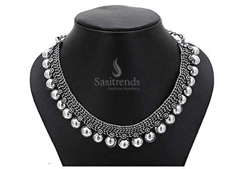 Sasitrends Oxidised Silver Half Ball Tribal Necklace - Ethnic Chic