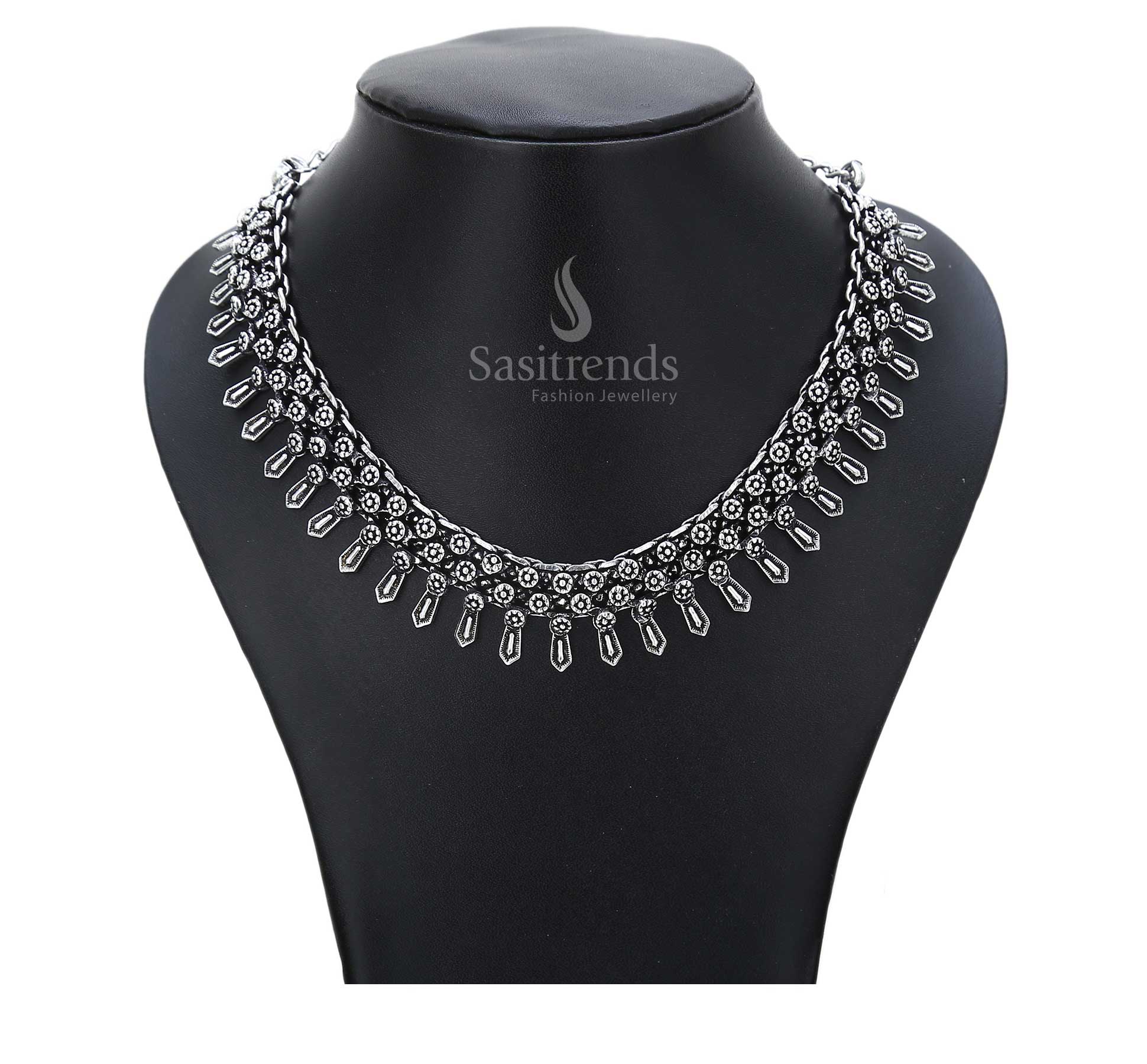 Sacrifice and glory immortalised in this ethnic oxidised necklace featuring a heritage border motif and rare medallions – striking ancestral jewellery – Sasitrends