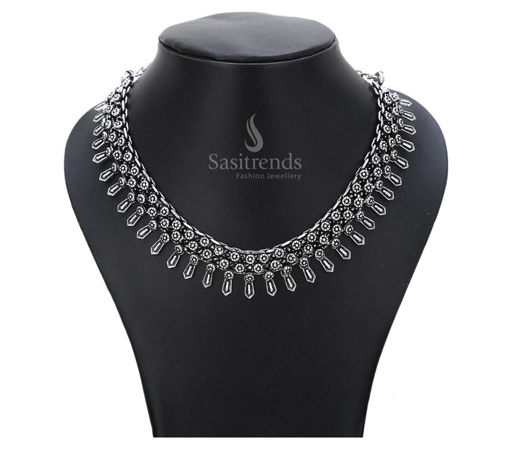 Sacrifice and glory immortalised in this ethnic oxidised necklace featuring a heritage border motif and rare medallions – striking ancestral jewellery – Sasitrends