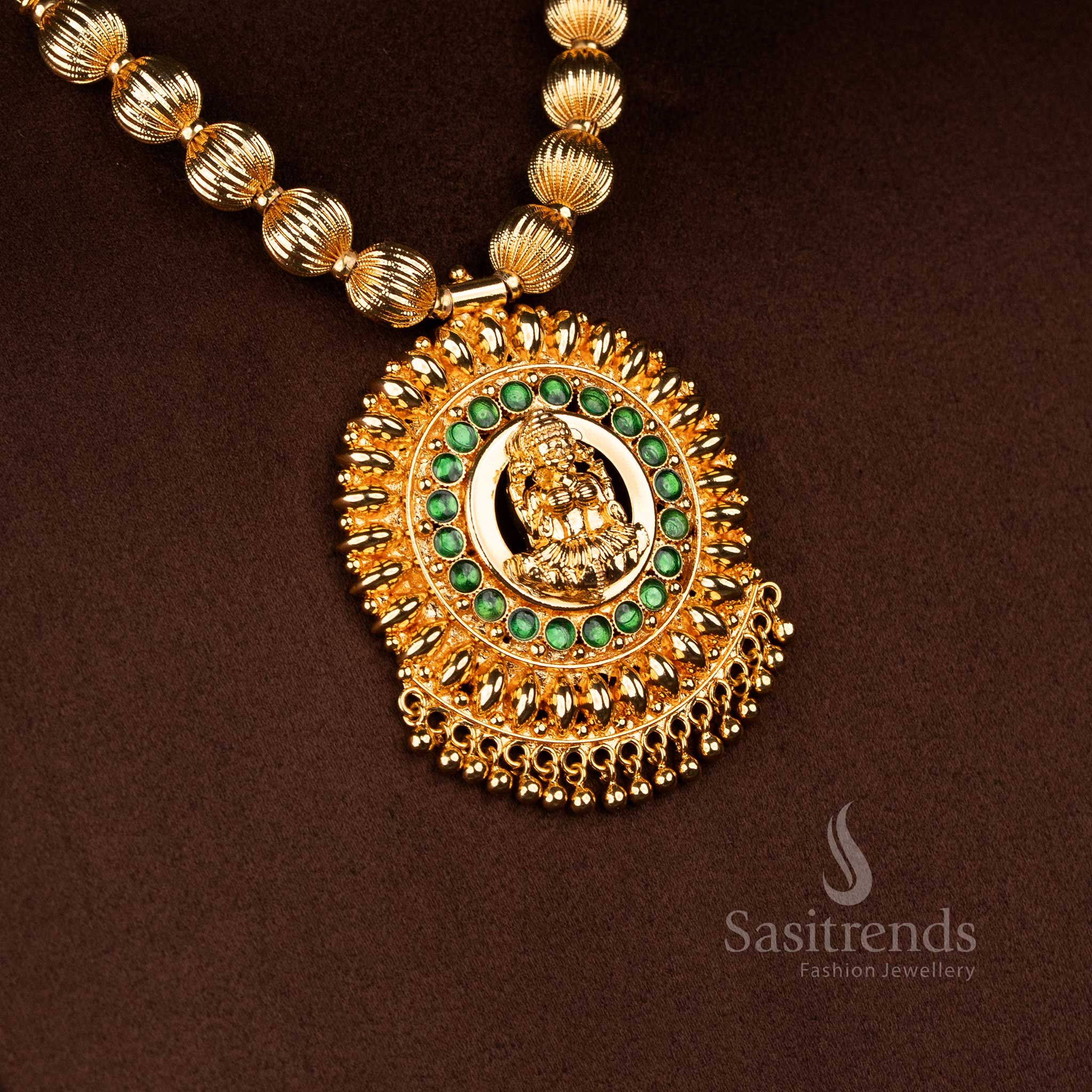 Guaranteed one gram micro gold plated circular AD Lakshmi pendant chain necklace that looks like real gold 