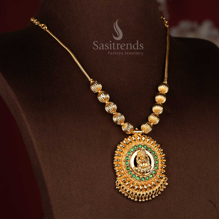 Guaranteed one gram micro gold plated circular AD Lakshmi pendant chain necklace that looks like real gold 
