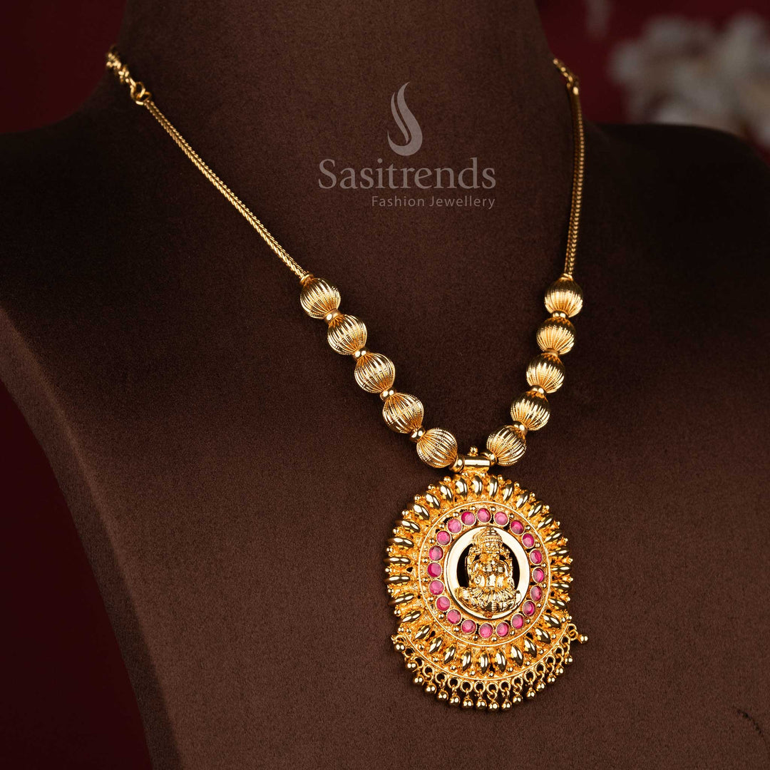 Guaranteed one gram micro gold plated circular AD Lakshmi pendant chain necklace that looks like real gold - Sasitrends