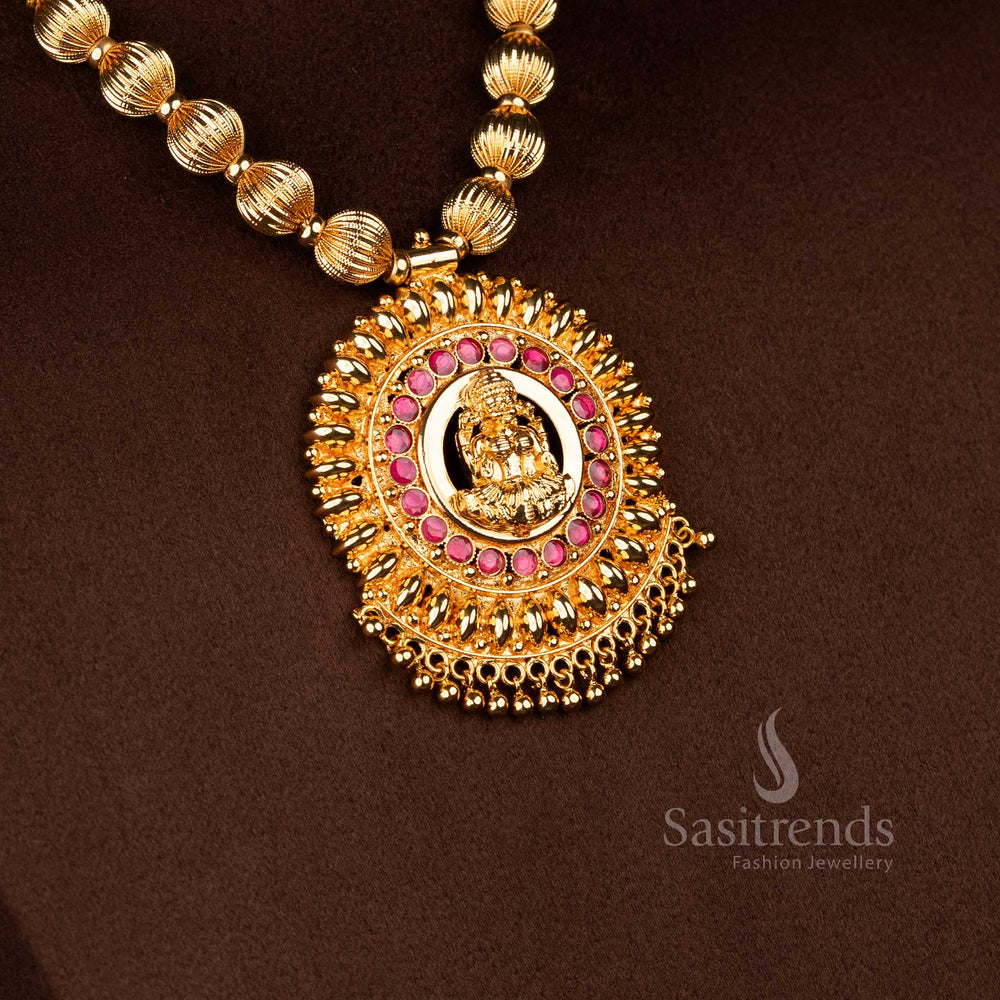 Festive devotional one gram micro gold plated circular Lakshmi pendant chain necklace 
