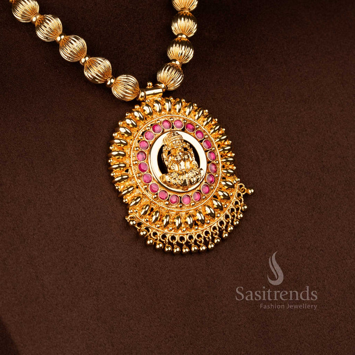 Festive devotional one gram micro gold plated circular Lakshmi pendant chain necklace 