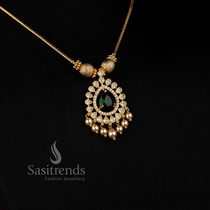 One Gram Micro Gold Plated AD Pendant Necklace for Sarees and Festive Wear - Sasitrends