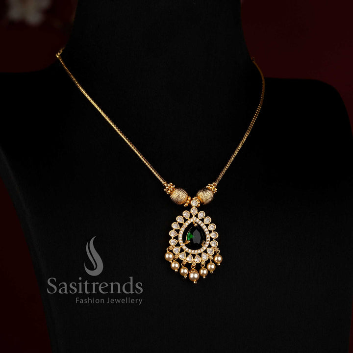 One Gram Micro Gold Plated AD Pendant Necklace for Sarees and Festive Wear - Sasitrends