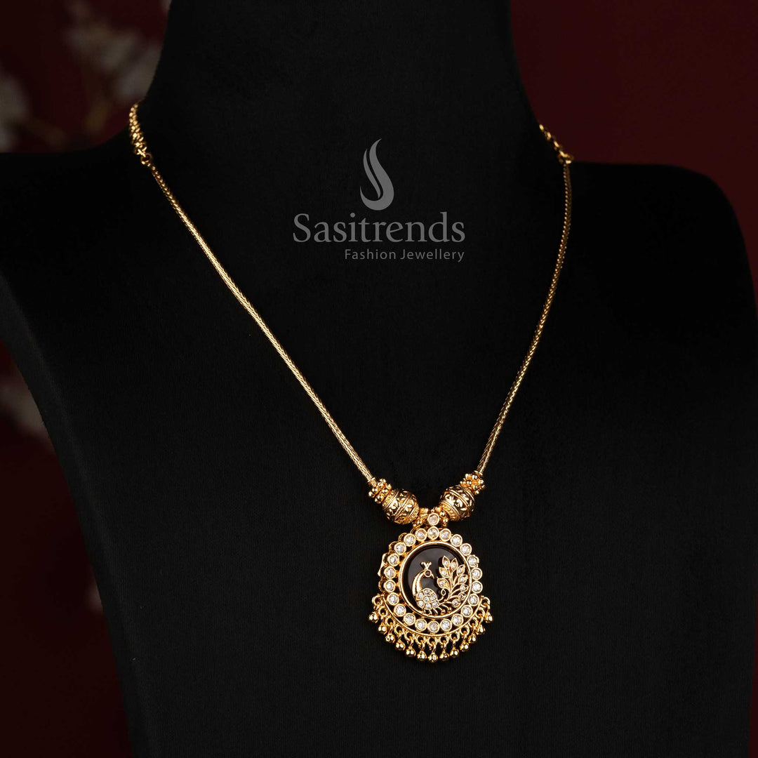 Traditional Micro Gold Plated Circular Peacock Pendant Necklace with American Diamond Stone Halo - Sasitrends