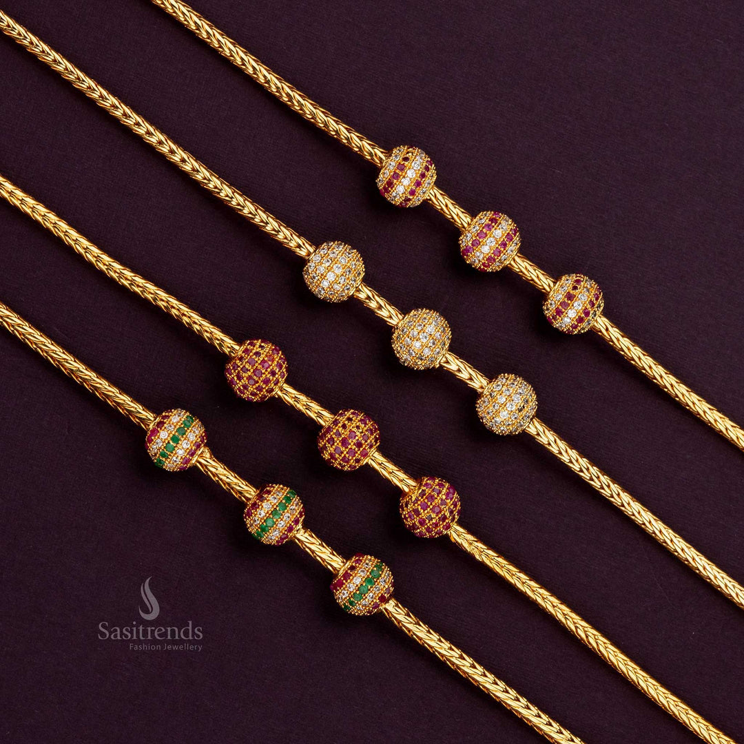 Guaranteed AD-stone ball mugappu chain, 24-carat gold-plated, perfect for traditional events Sasitrends





