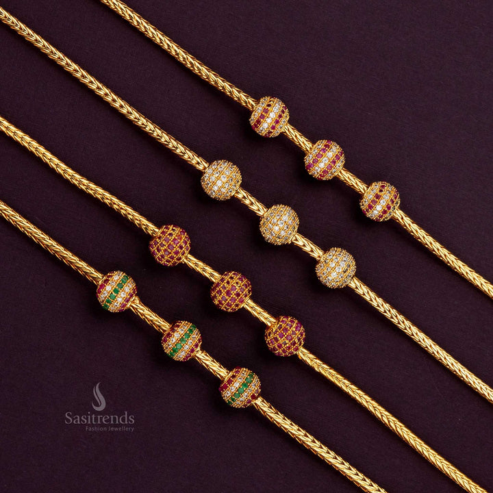 Guaranteed 24 Carat Pure Gold Finish Micro Gold Plated Ball Mugappu Chain - Sasitrends