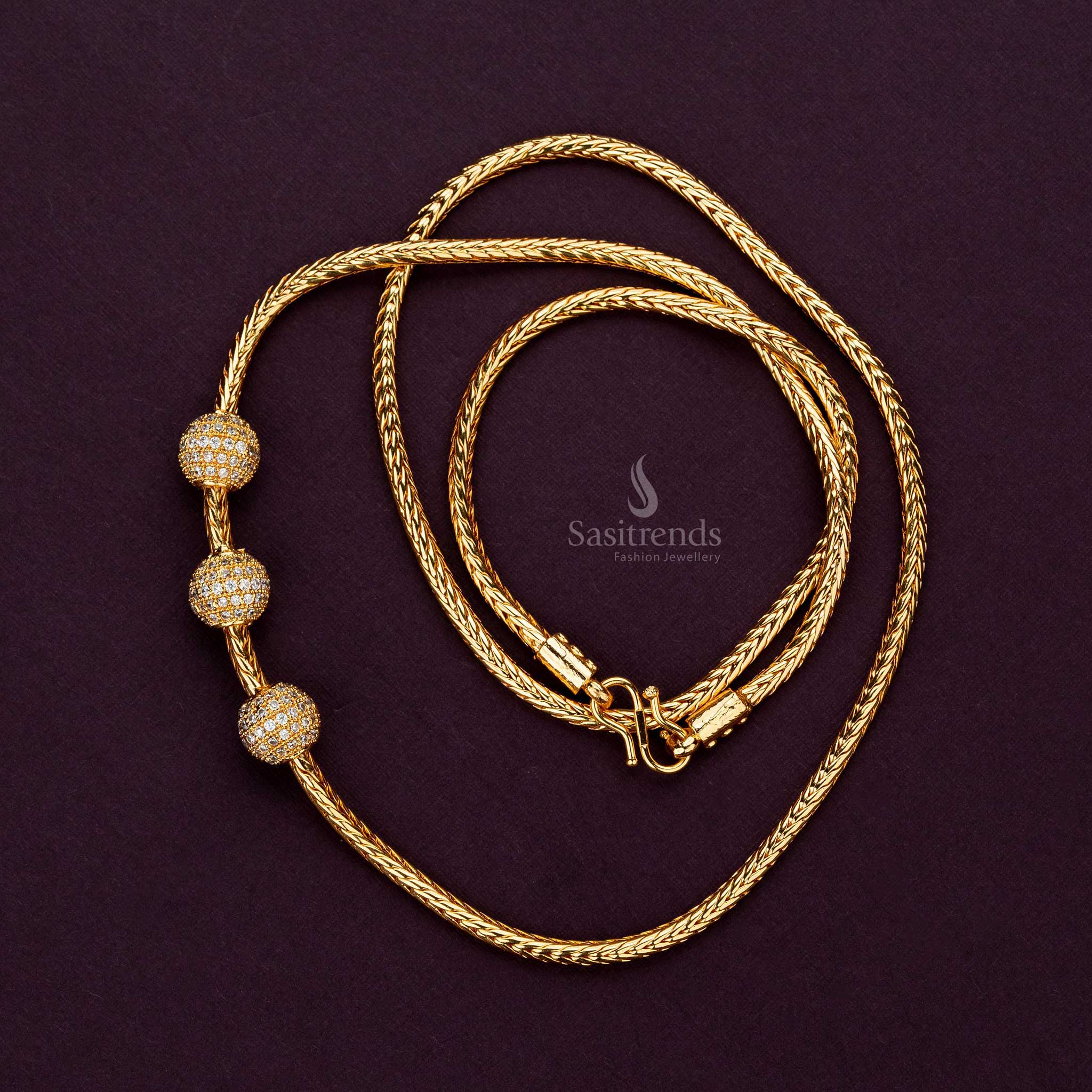 Guaranteed 24 Carat Pure Gold Finish Micro Gold Plated Ball Mugappu Chain Sasitrends