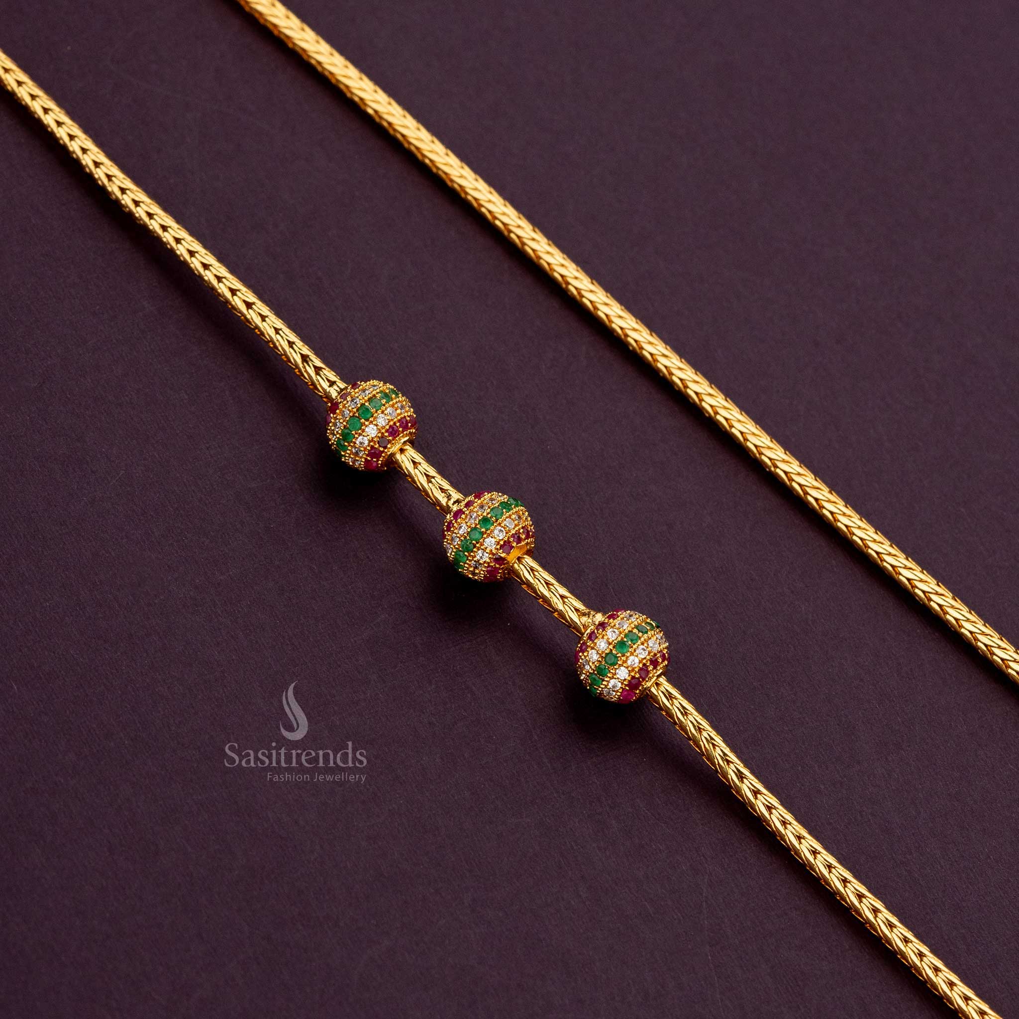 Multi ball mugappu chain with one-gram gold plating, adds a vibrant touch to your saree look - Sasitrends
