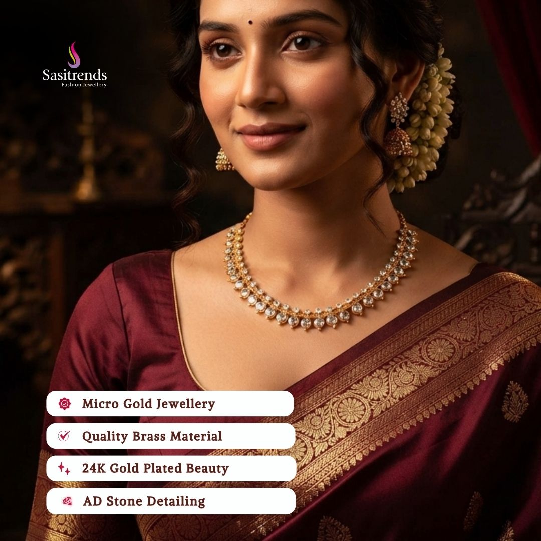 Guaranteed Micro gold plated AD stone necklace model image - Sasitrends