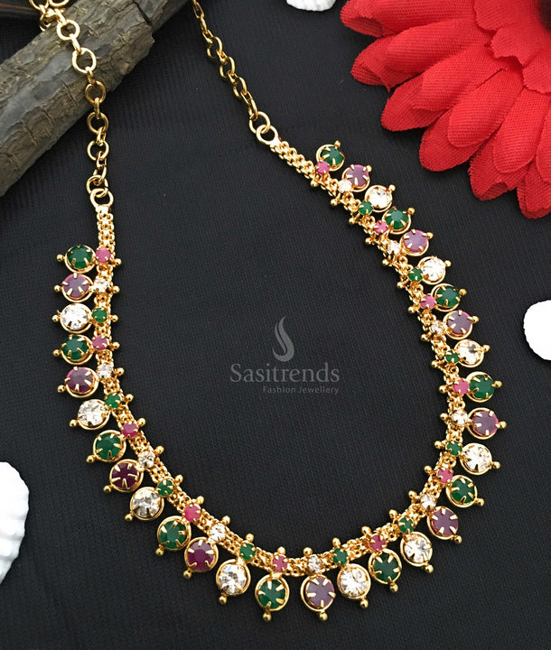 Regal Micro Gold Plated American Diamond Necklace with Soldered AD Stones Necklace