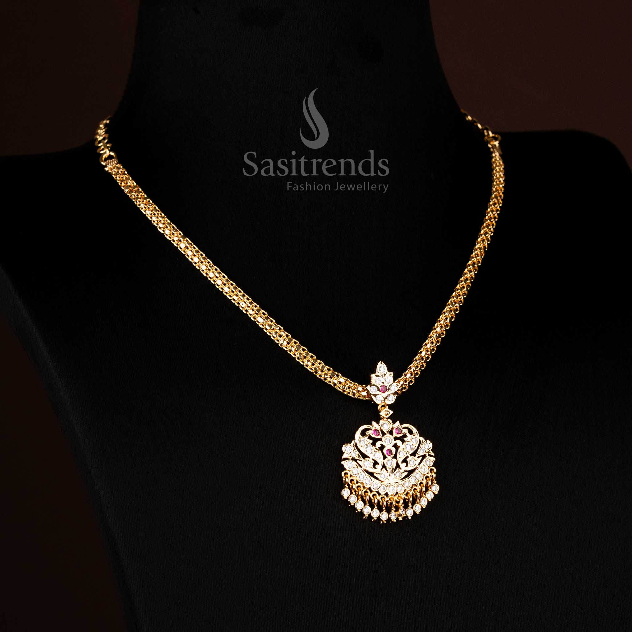 Enchanting Micro Gold Plated Floral Pendant Impon Addigai Necklace 
