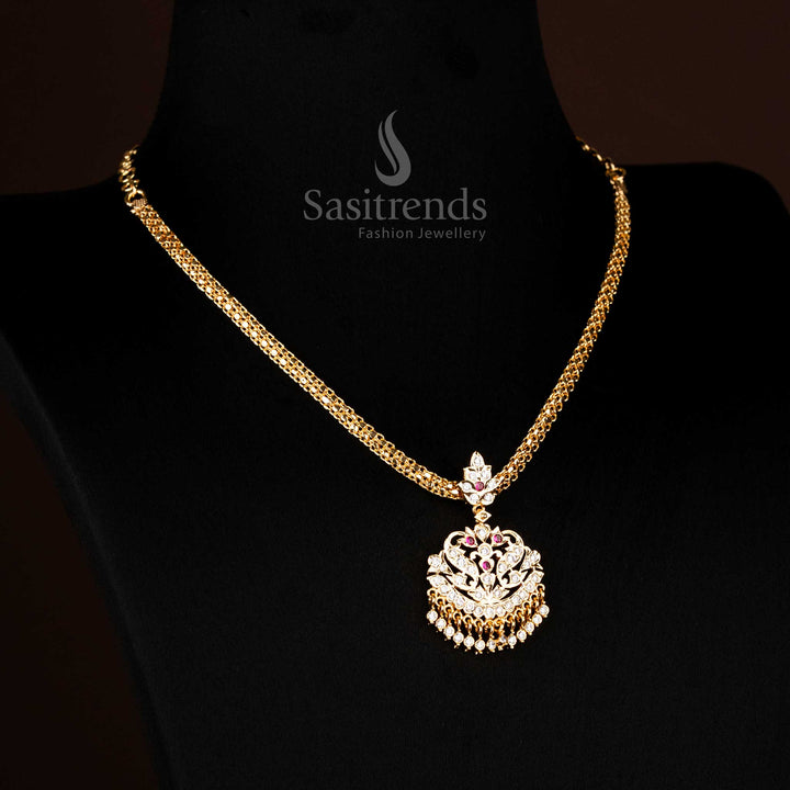 Enchanting Micro Gold Plated Floral Pendant Impon Addigai Necklace 