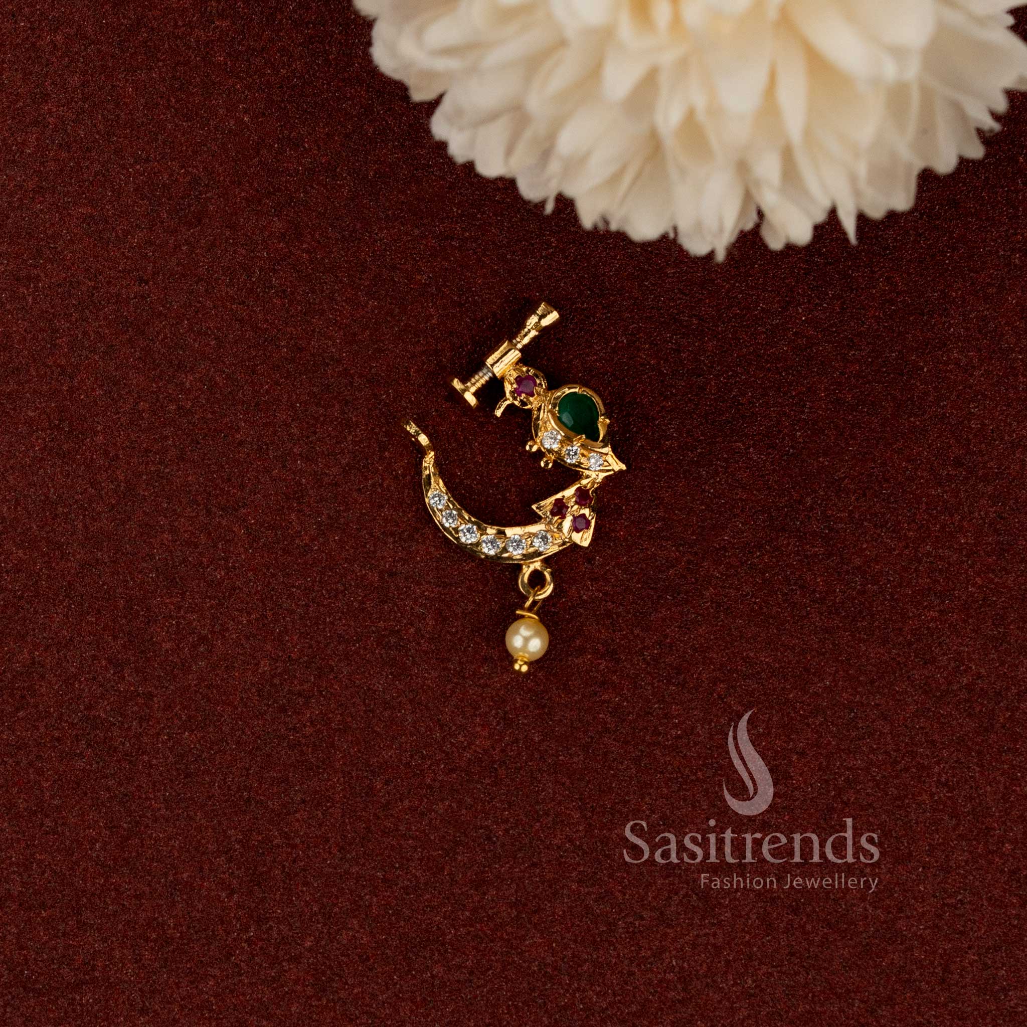 Traditional adjustable peacock nath nose ring for wedding and festive wear - Sasitrends