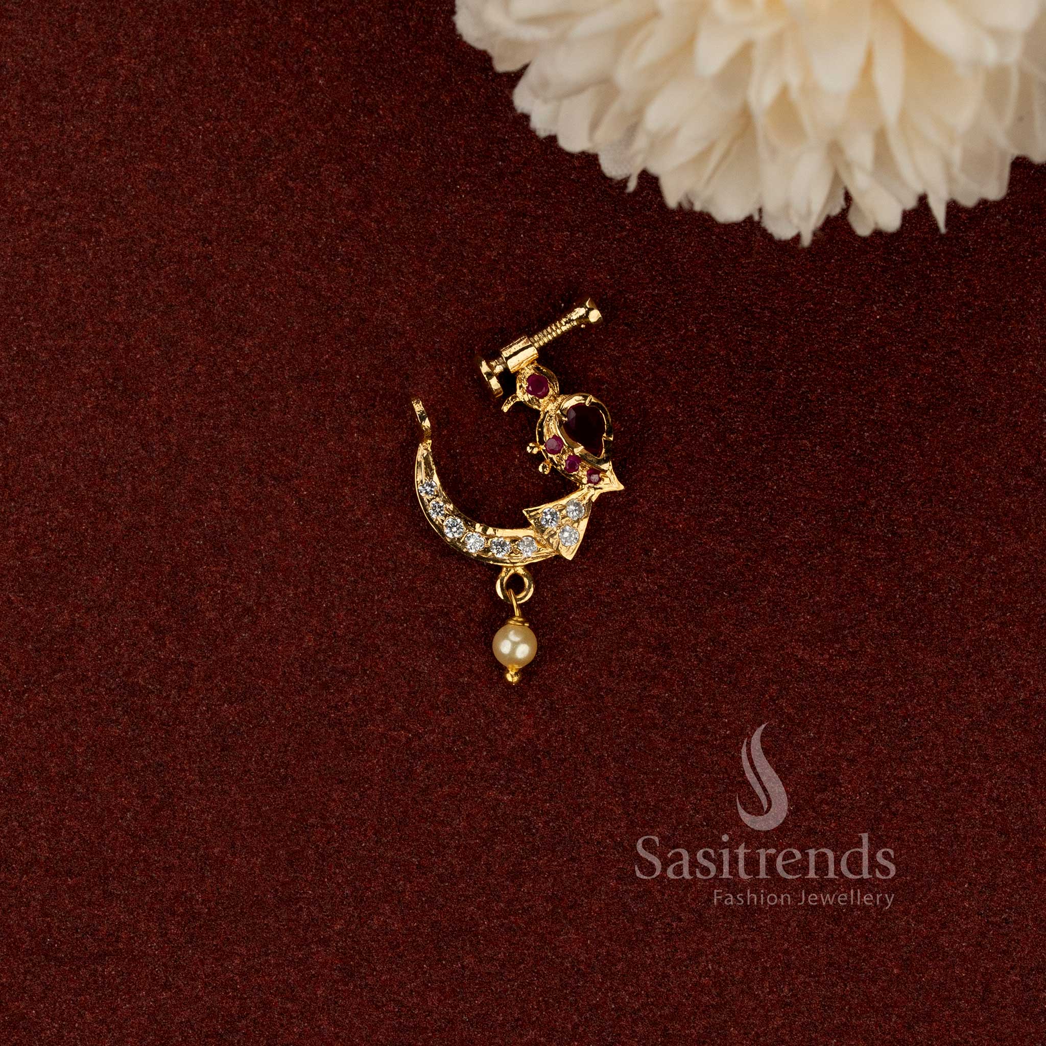 Traditional adjustable peacock nath nose ring for wedding and festive wear - Sasitrends