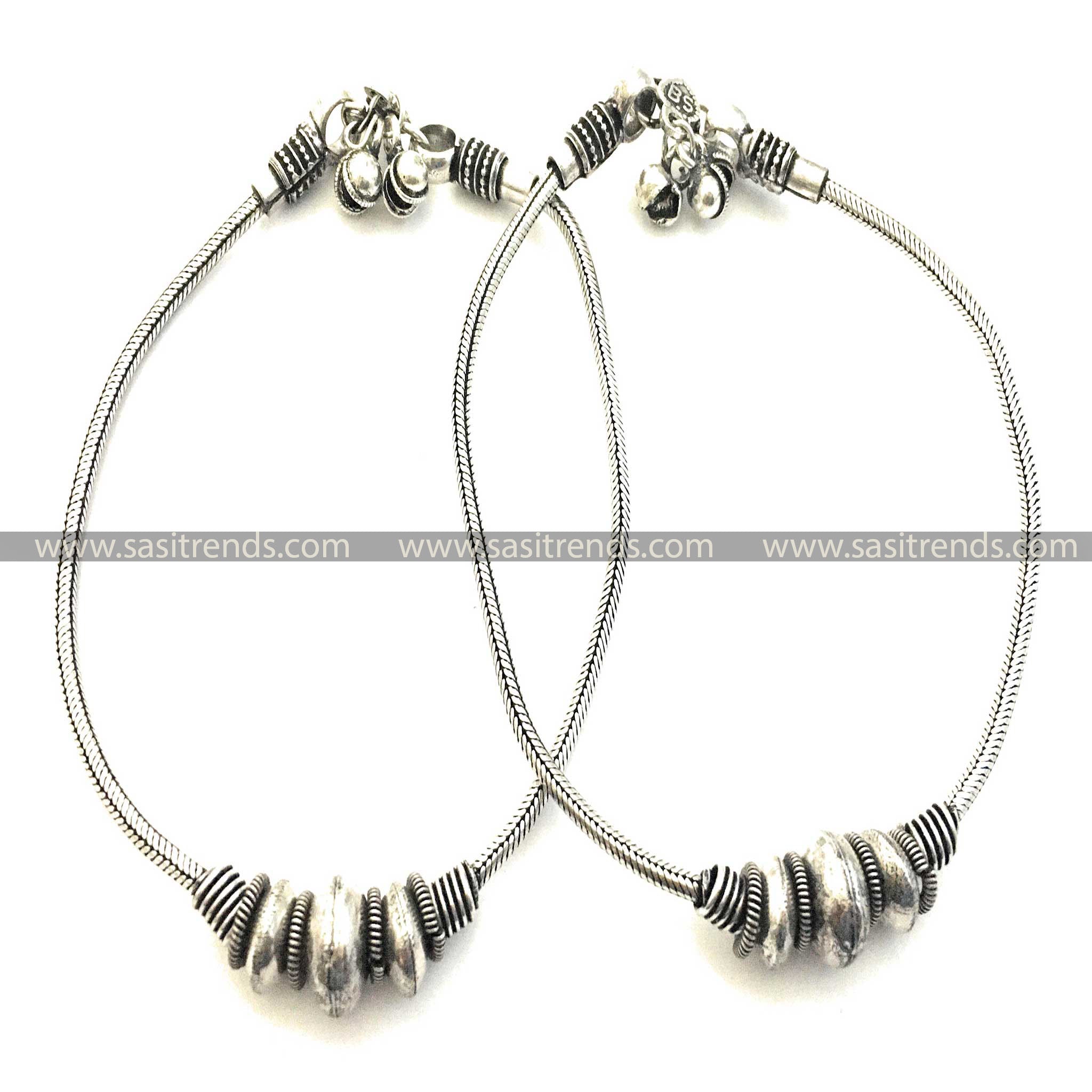 Oxidised silver anklets online on sale