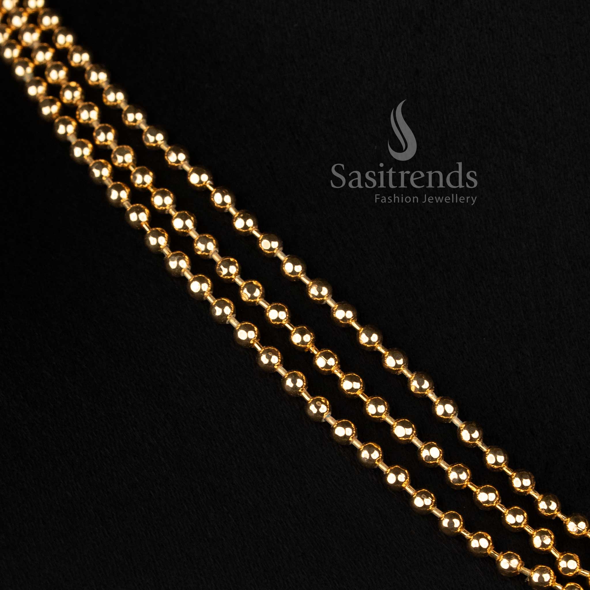 Traditional Micro Gold Plated Diamond Pendant Three-Layered Golden Bead Necklace for Women - Sasitrends